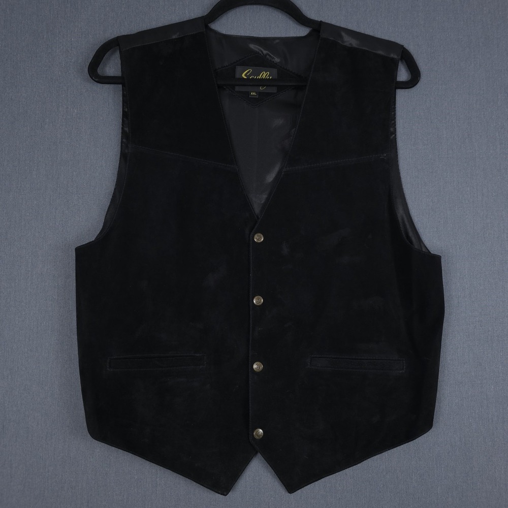Scully Western Waistcoat‎ Mens 2XL Black Boar Suede Leather Snap Front Vest XXL